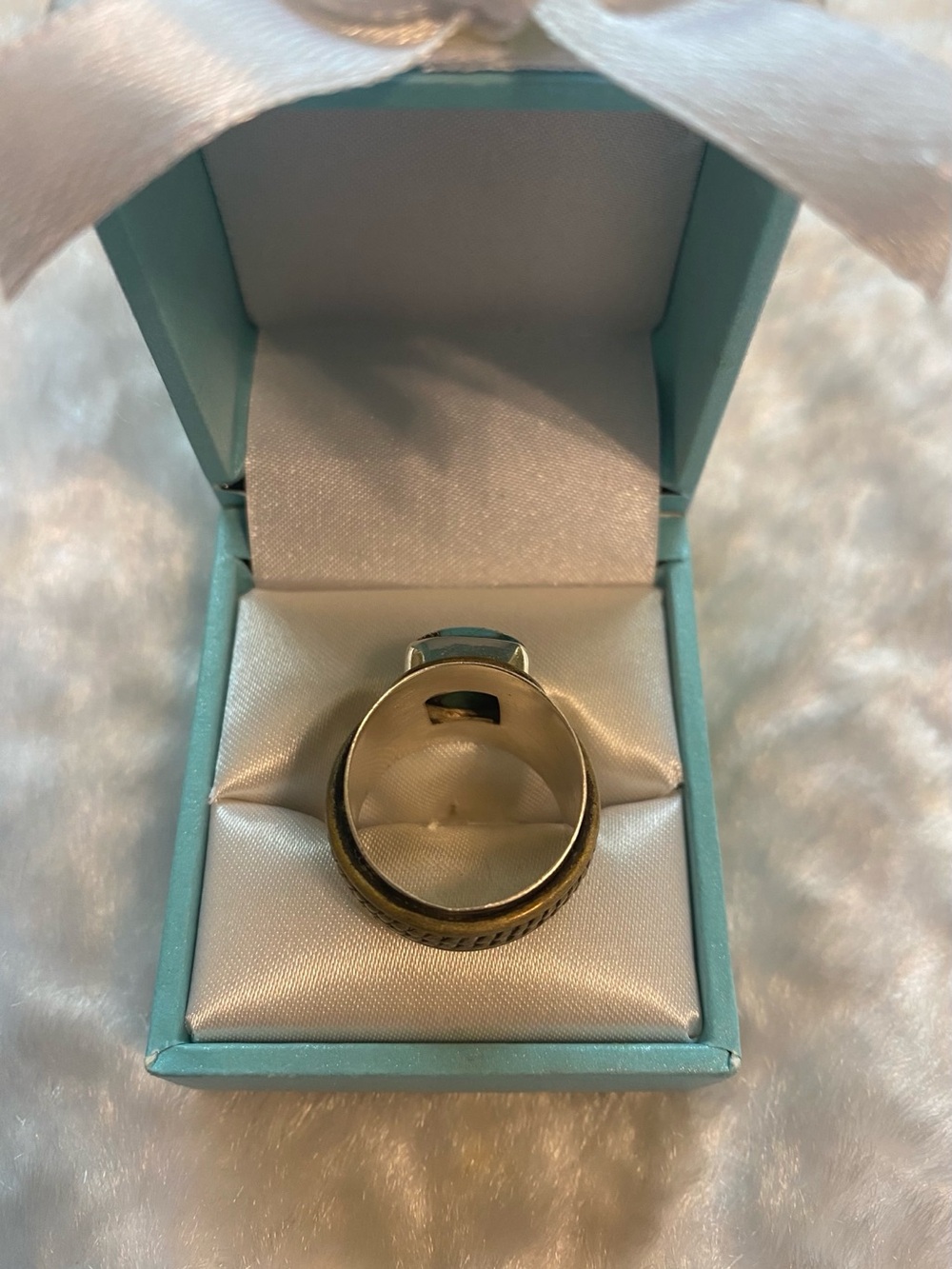 🍀Signed YS 925 India Turquoise Stone Silver & Gold  Ring - Picture 4 of 6